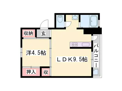 ビレッジハウス粟生(1LDK/4階)の間取り写真