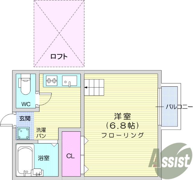 エクセルシャトー小松島(1K/2階)の間取り写真