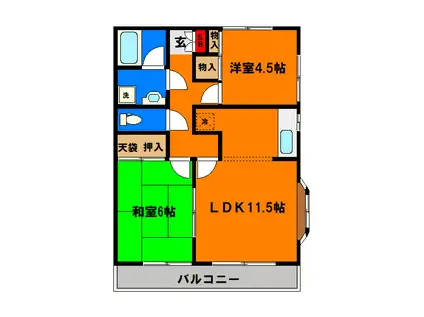 ブリームハイツ道場南(2LDK/2階)の間取り写真