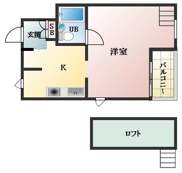 メゾンリバーサイドII(1K/2階)の間取り写真