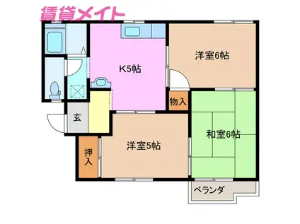 ニューコスモオザキ(3K/2階)の間取り写真