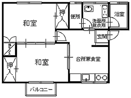 ハイツ南部 B(2K/2階)の間取り写真