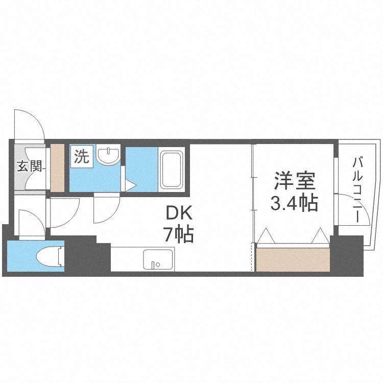 エスリードレジデンス大阪福島フロント(1DK/2階)の間取り写真
