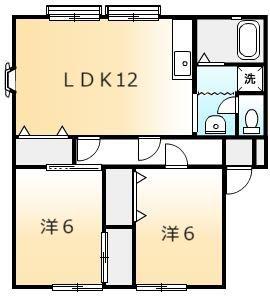 サンビレッジ21B棟(2LDK/2階)の間取り写真