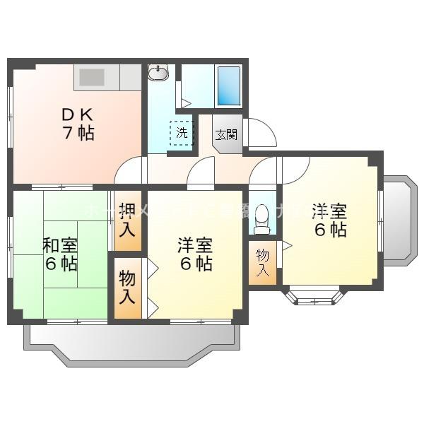ソシア錦(2LDK/3階)の間取り写真