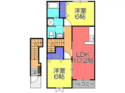 ポート リジェールII(2LDK/2階)の間取り写真