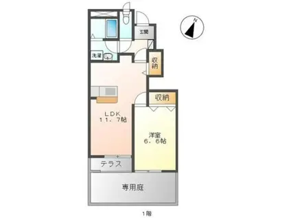 ヴァンルージュII(1LDK/1階)の間取り写真