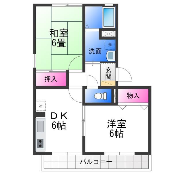 ウインドミルI棟(2DK/3階)の間取り写真