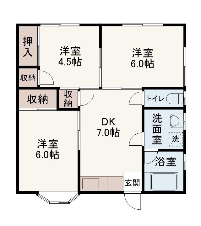 メゾン河原(3DK/1階)の間取り写真