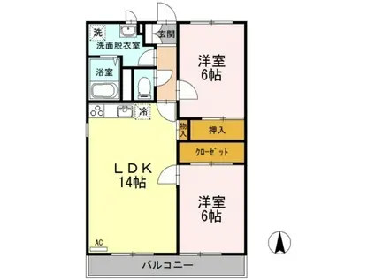 リバティ東観音(2LDK/2階)の間取り写真