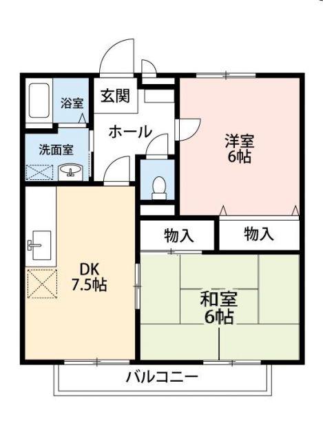 ニューソシアA(2DK/2階)の間取り写真