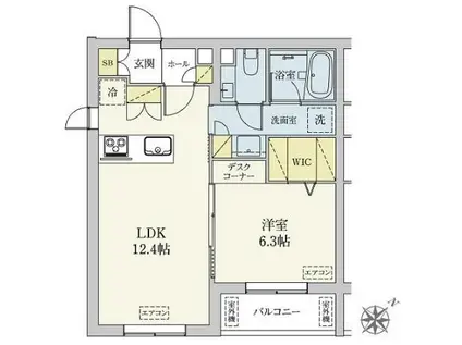 カスタリア旗の台(1LDK/1階)の間取り写真