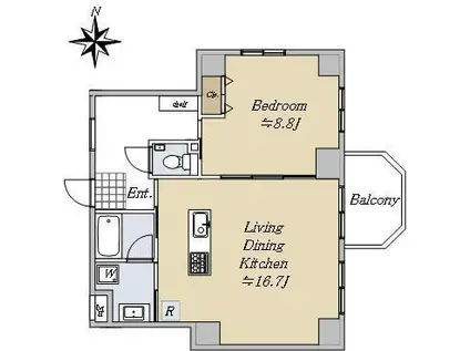 モンテヴェルデ神楽坂弐番館(1LDK/3階)の間取り写真