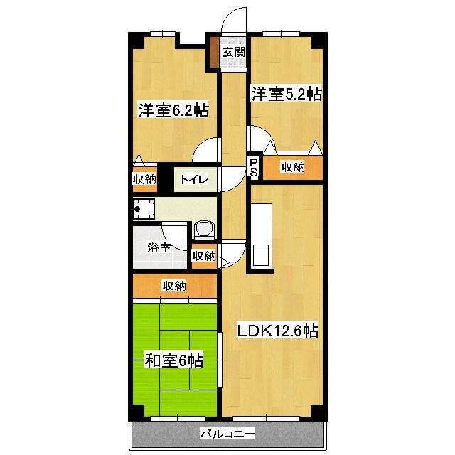 大翔第二ビル(3LDK/10階)の間取り写真