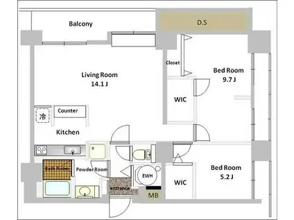 ダイワ芝浦ビル(2LDK/11階)の間取り写真