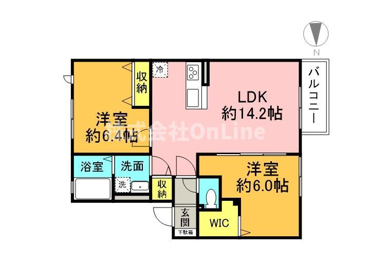 アルファA棟(2LDK/2階)の間取り写真