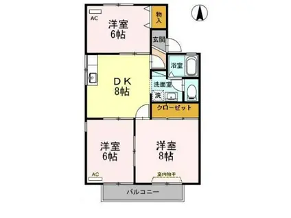 サンビレッジB(3DK/2階)の間取り写真