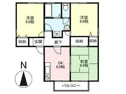 グリーンピアハイツA・B(3DK/2階)の間取り写真