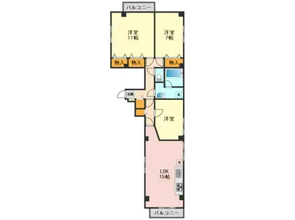 江上ビル(3LDK/6階)の間取り写真