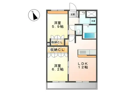 コーポサカシタC棟(2LDK/1階)の間取り写真