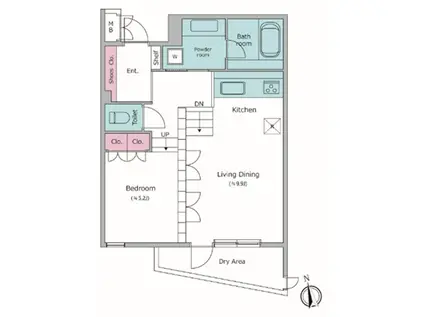 NTPRレジデンス下馬(1LDK/1階)の間取り写真