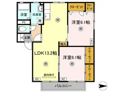 ラシェットエムザB棟(2LDK/1階)の間取り写真