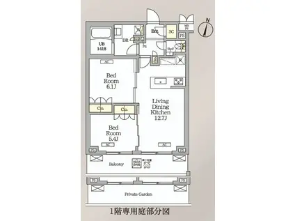 ミレーネ滝野川(2LDK/4階)の間取り写真