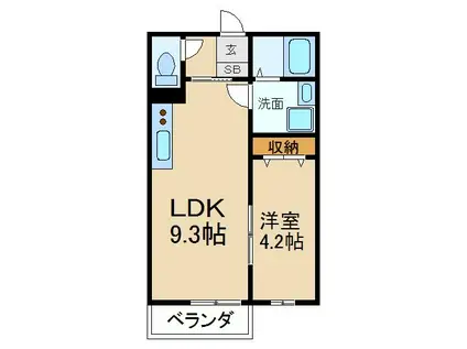 プラシード日之出(1LDK/1階)の間取り写真