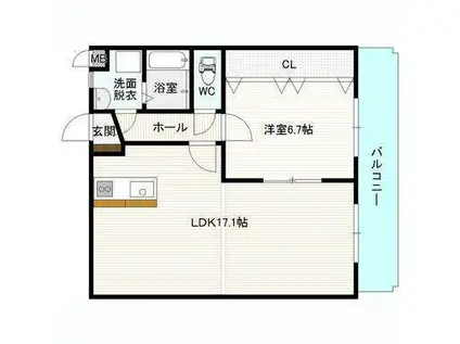 リアン田の上(1LDK/1階)の間取り写真