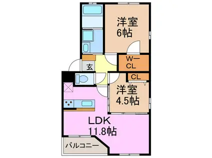 ディアコート徳重(2LDK/3階)の間取り写真