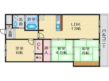 フロウスリーブ西村1番館(3LDK/4階)の間取り写真