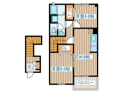 ラフォーレKII(2DK/2階)の間取り写真