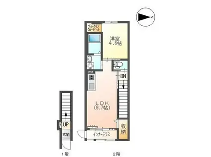 ユニヴァリィII K大津町1LDK/1LDK(1LDK/2階)の間取り写真