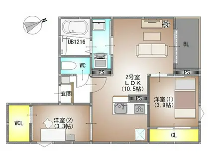 REGALEST 新福(2LDK/1階)の間取り写真