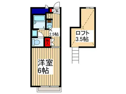 ＪＲ武蔵野線 新座駅 徒歩44分 2階建 築28年(1K/2階)の間取り写真
