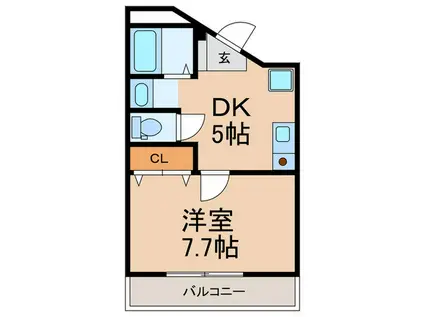 ディアコート北小金(1DK/2階)の間取り写真