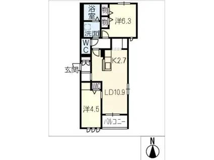 ティーメゾン若宮ヴィラ(2LDK/1階)の間取り写真