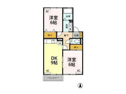 ラ・ベルフォンテーヌ A棟(2DK/2階)の間取り写真