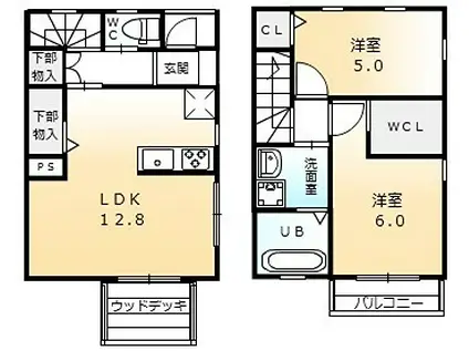 アンソレイユII(2LDK/1階)の間取り写真