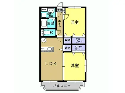 プロムナードI(2LDK/2階)の間取り写真