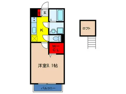 ロベリア枚方B棟(1K/2階)の間取り写真