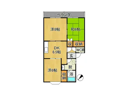 レジデンス城東(3DK/1階)の間取り写真