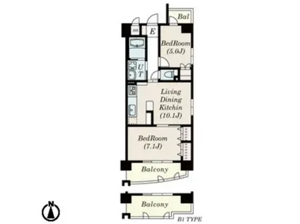 プレミア マルシェ白壁(2LDK/5階)の間取り写真