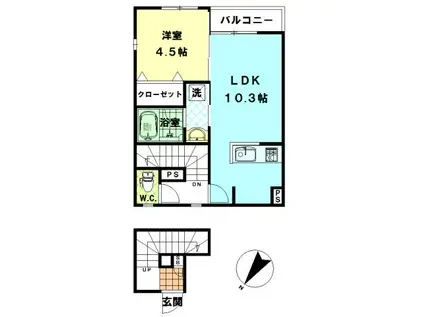 ルナ634(1LDK/2階)の間取り写真