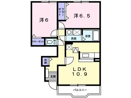 エアリー・ガーデンD(2LDK/1階)の間取り写真