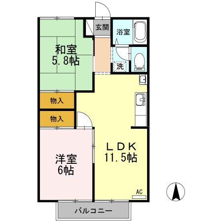 コーポ明日香(2LDK/2階)の間取り写真