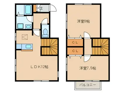 ＪＲ常磐線 牛久駅 徒歩20分 2階建 築22年(2LDK/1階)の間取り写真