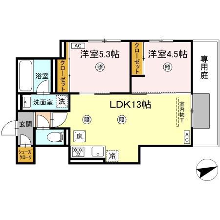 D-ROOM伊賀駅東(2LDK/1階)の間取り写真