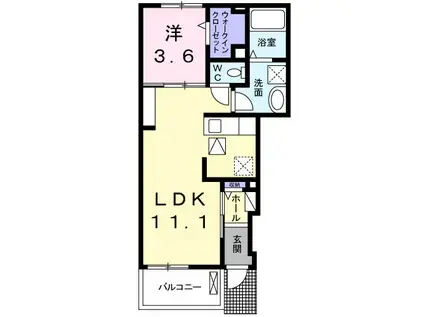 ビオーラ喜沢II(1LDK/1階)の間取り写真