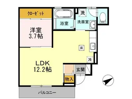 ドゥ・キーマ(1LDK/1階)の間取り写真